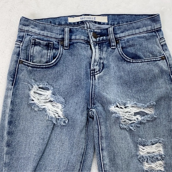 Brandy Melville Distressed Ripped Boyfriend Jeans Size 24 Medium Wash - Picture 3 of 5